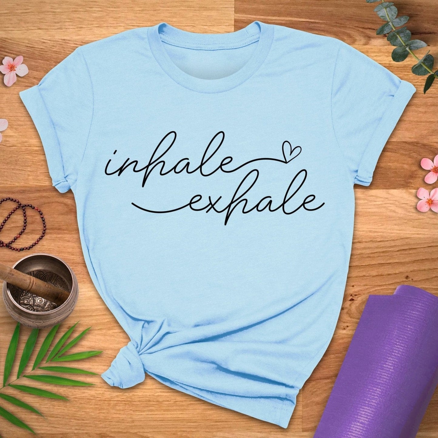 Cursive Inhale Exhale Tee - ZenWear - T-Shirt