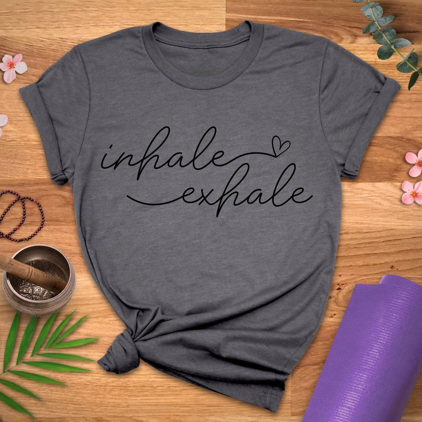 Cursive Inhale Exhale Tee - ZenWear - T-Shirt