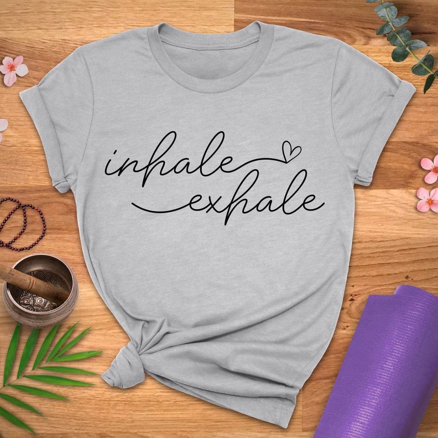 Cursive Inhale Exhale Tee - ZenWear - T-Shirt